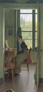 ダイニングルームのインテリア、隣の部屋でピアノを弾く女性の詳細、1816年（106942の詳細）